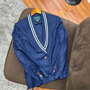 Lauren Ralph Lauren Linen Blazer size 8 Medium Long Lapell Nautical Sailor